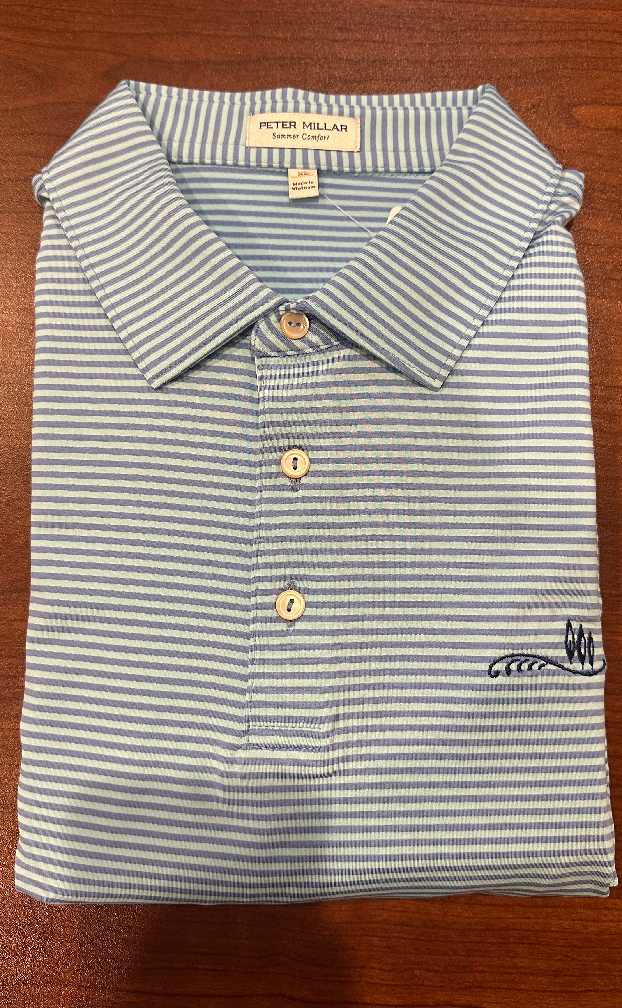 Peter Millar Summer Comfort Mens Blue and White Striped Polo shops Shirt